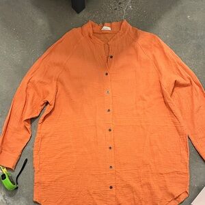 Women's Orange Button-Up Blouse